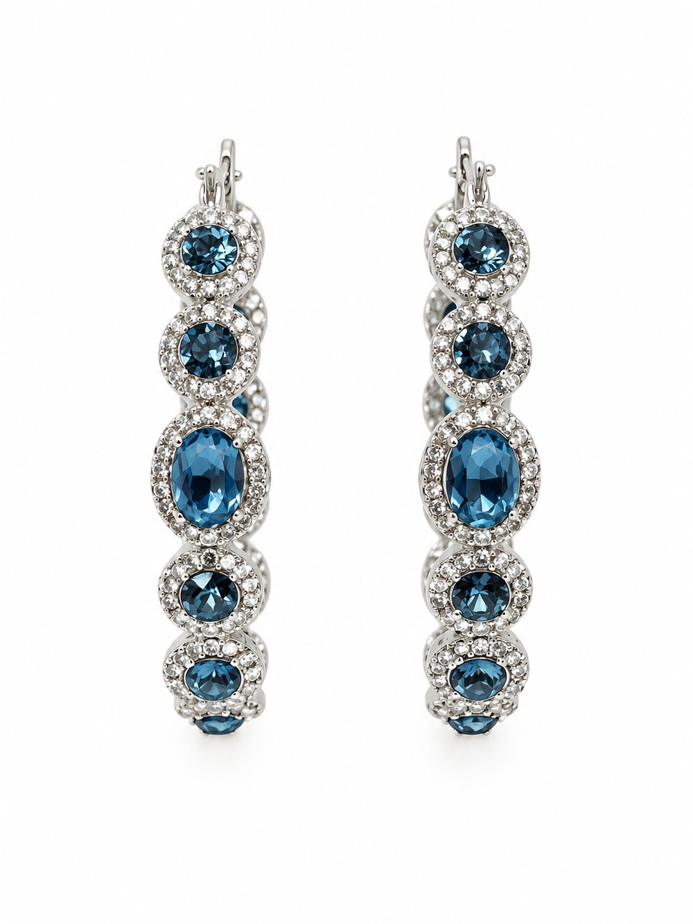 Givenchy Silver-Tone Blue Crystal Pavé Hoop earrings.